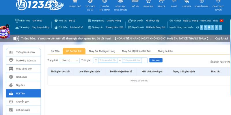 Hướng dẫn rút tiền 123b nhanh chóng